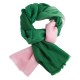 Tofarvet pashmina tørklæde i mørkegrøn/rosa