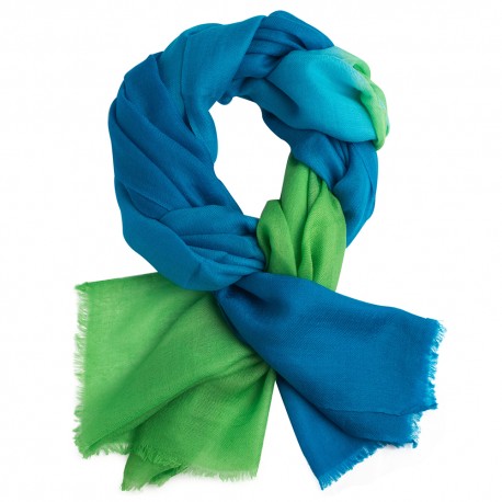 Tofarvet pashmina tørklæde i petroleumsblå/grøn