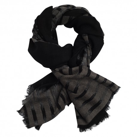 Ikat vævet tørklæde i sort/grå cashmere og uld