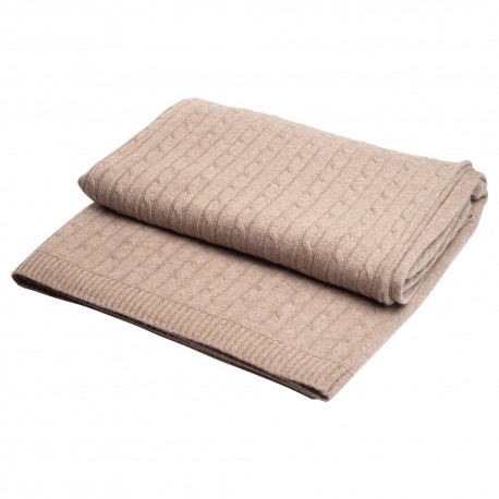 Beige kabelstrikket cashmere tæppe