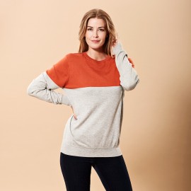 Silke/cashmere sweater i orange/lysegrå