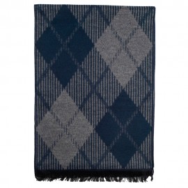 Tørklæde i børstet silke med blå harlekinmønster