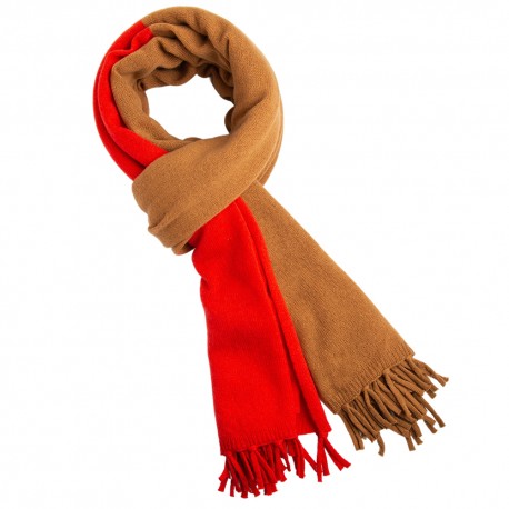 Camel/orangerødt halstørklæde i merino/cashmere