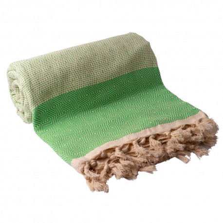 Grønt/hvidt sengetæppe i bomuld