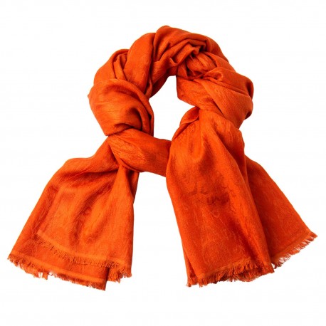 Orange jacquard vævet sjal i cashmere/silke