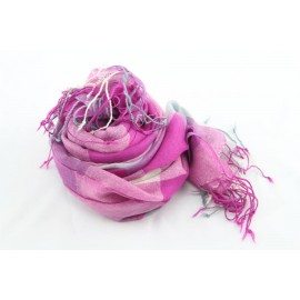 Ternet gråt og pink tørklæde i uld